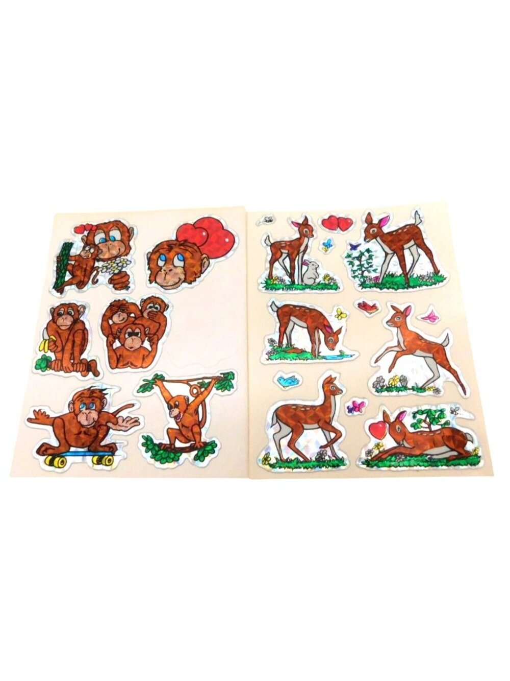 Vending Prism Monkey Deer Holographic Sticker Sheets 1980s Crafts Scrapbooking